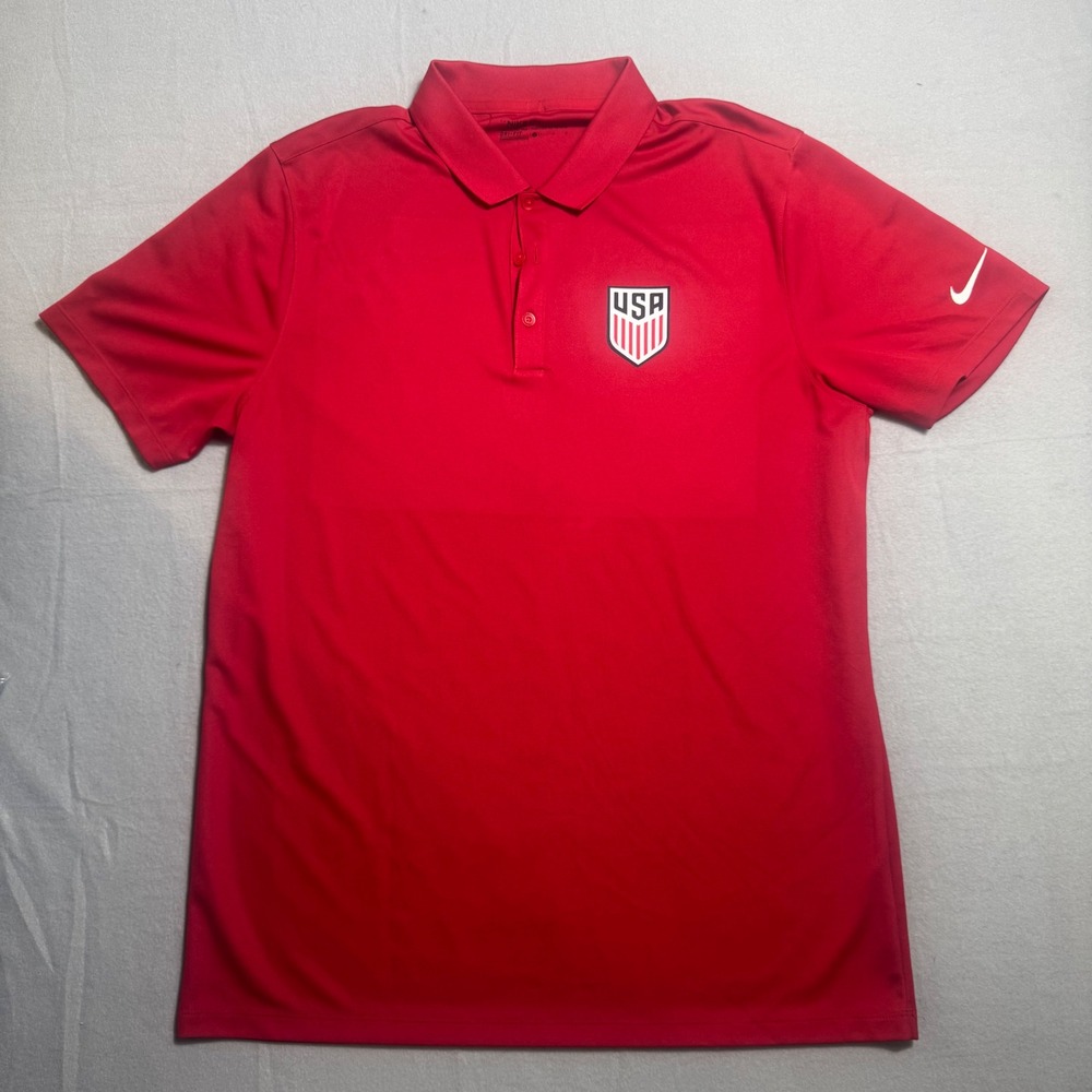 Nike US Soccer Federation Mens Polo L Red Excellent Dri-FIT Golf 725518-687